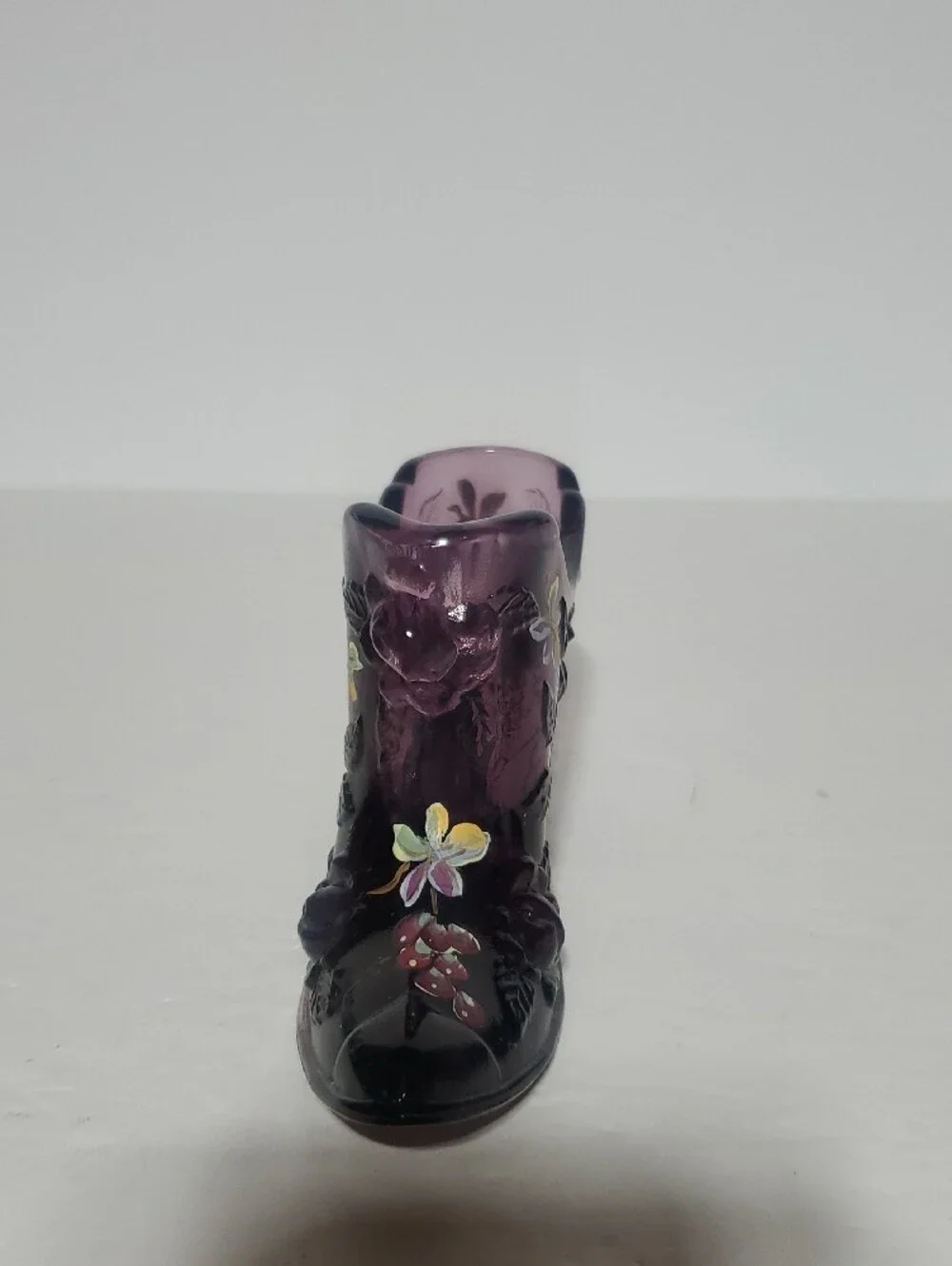 Vtg Fenton Amethyst Hand Painted Glass Slipper